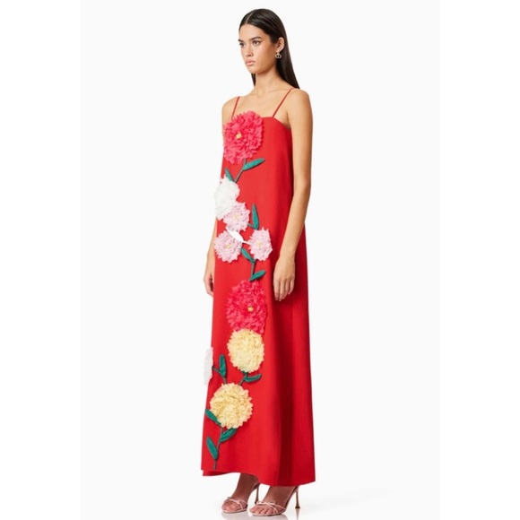 Elliat Buttercup Maxi Dress Floral Embellished Red Maxi Dress - Picture 2 of 7